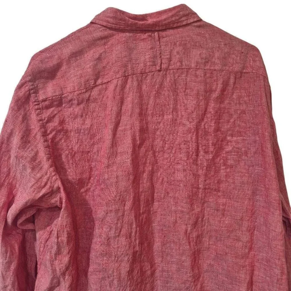 Banana Republic Men's Raspberry Pink/Red Linen Classic Fit Button Down Collar Bu